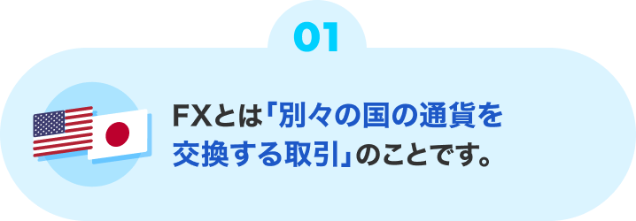 FXとは「別々の国の通貨を交換する取引」のことです。